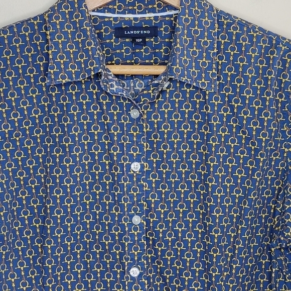 Lands' End | Petite Equestrian Horse Bit Print Button Down Shirt Size 16P - Picture 2 of 5